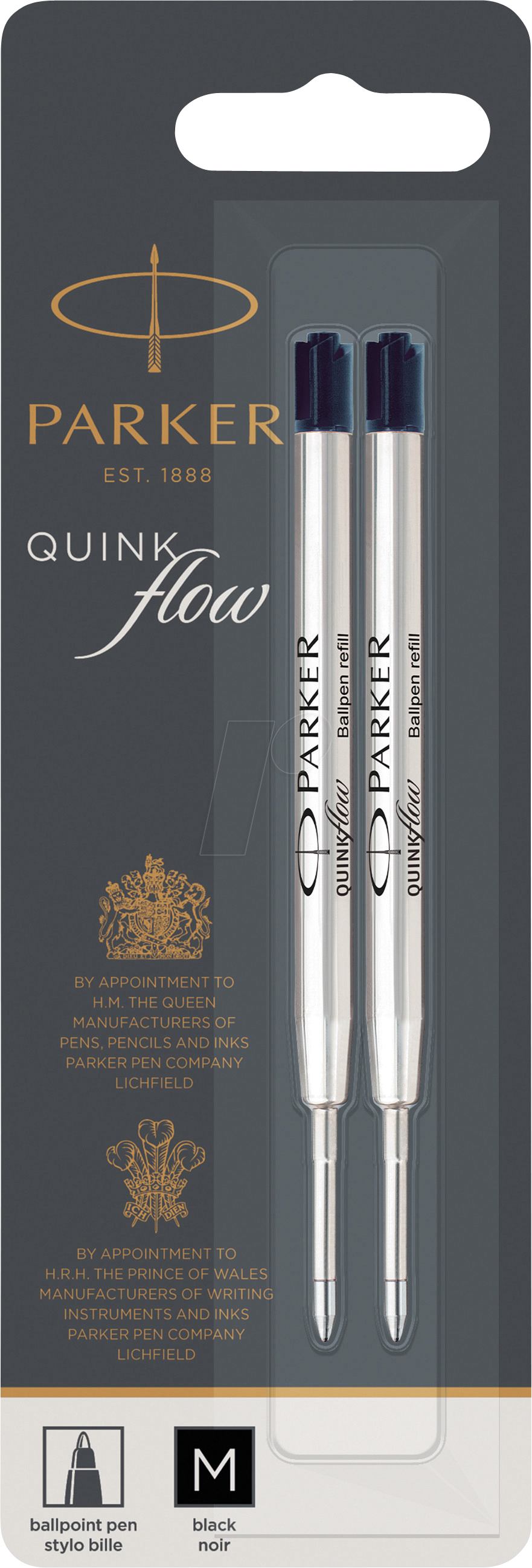 PARKER 1950372 - Kugelschreibermine, schwarz, M, QUINKflow, 2 Stück
