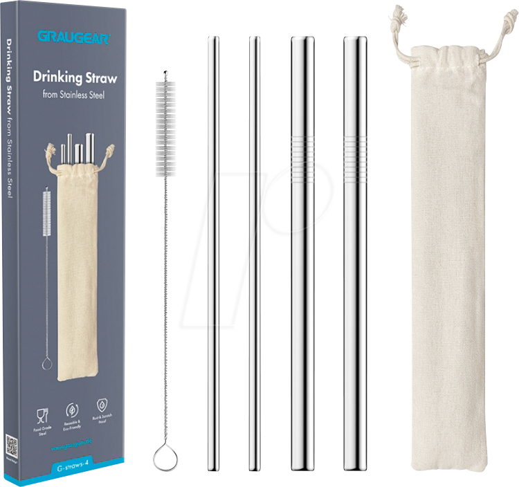 GG 18028 - Trinkhalme aus Edelstahl, 2x 6 mm, 2x 12 mm