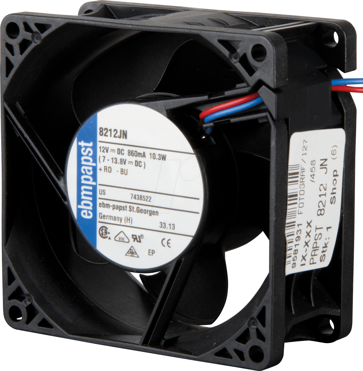 PAPST 8212 JN - Axiallüfter, 80x80x38mm, 12VDC, U/min: 8400