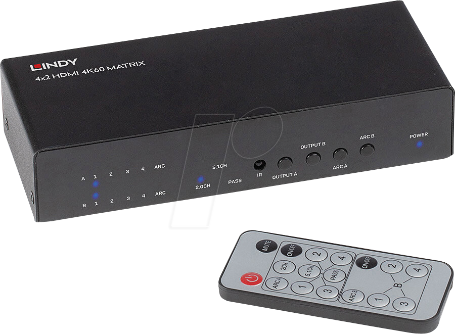 LINDY 38084 - 4x2 HDMI Matrix, 4K 60 Hz