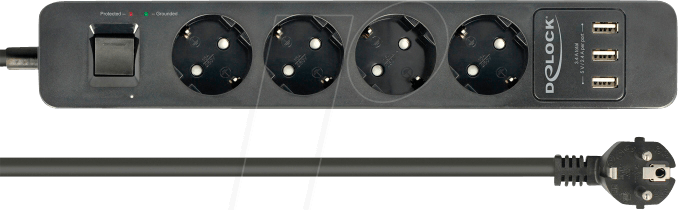 DELOCK 11209 - Überspannungsschutz-Steckdosenleiste, 4-fach, schwarz