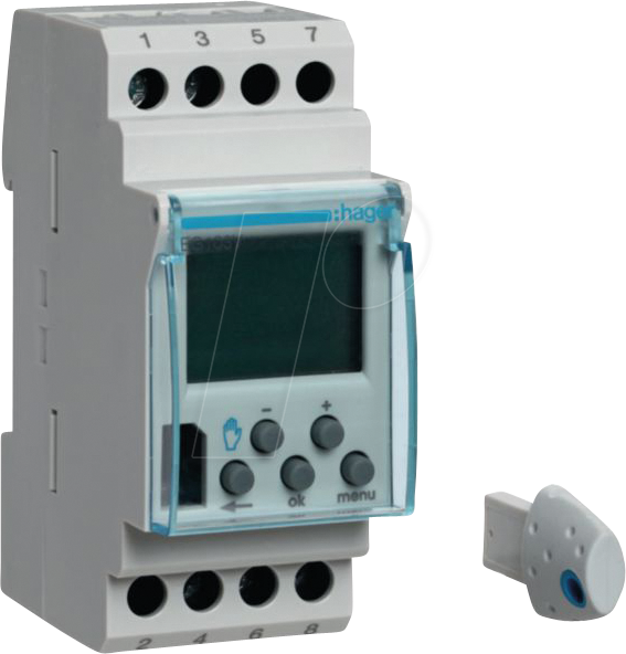 HAGER EG103V - Wochenschaltuhr, 1 Wechslerkontakt, 16 A, 2 PLE, 12/24V, digital