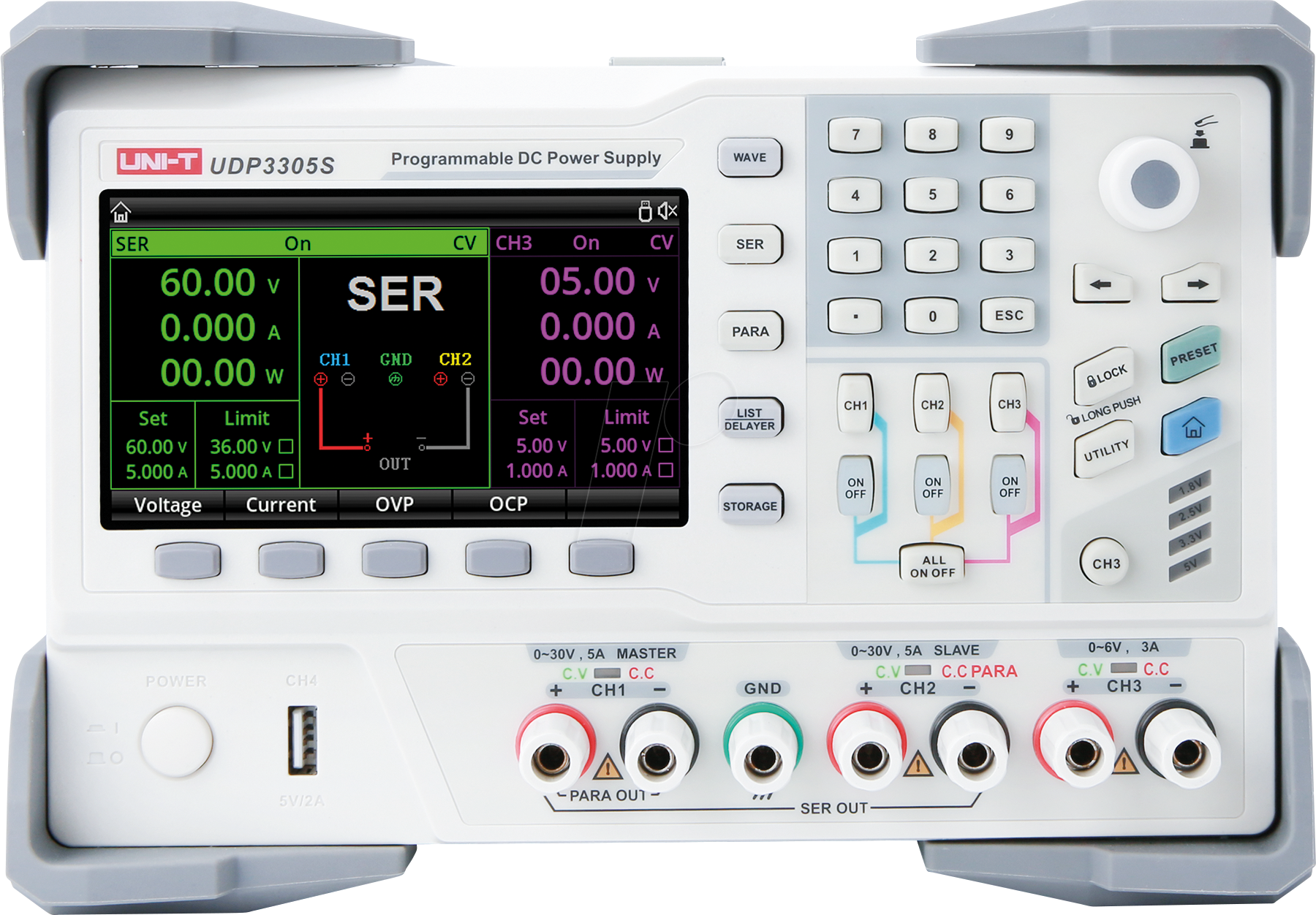 Thumbnail - UT DP3305S - Labornetzgerät DP3305S, 0-30 V, 0-5 A, 348 W, 4 Kanal