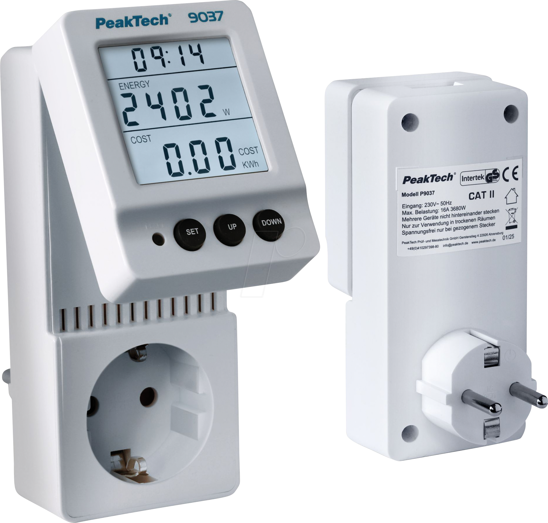 PEAKTECH 9037 - Energiekostenmessgerät, digital, mit schwenkbarer LCD-Anzeige