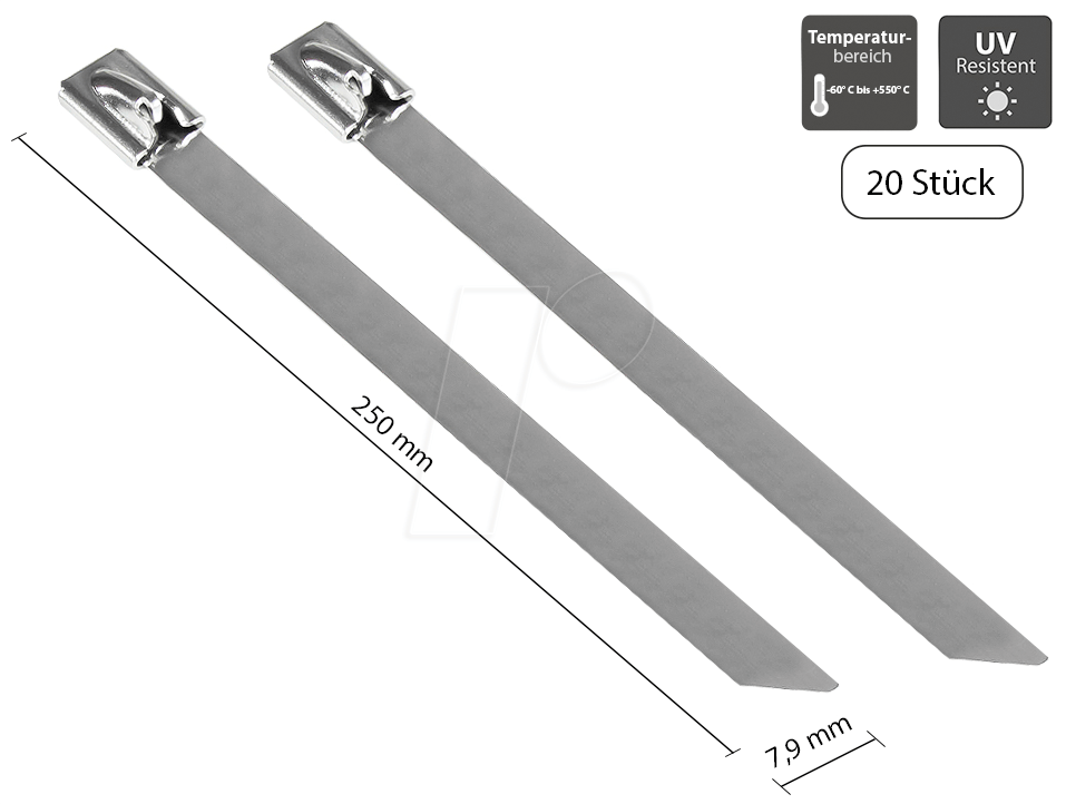 GC KAB-E25X79 - Edelstahl-Kabelbinder, 250 mm x 7,9 mm, 20er-Pack