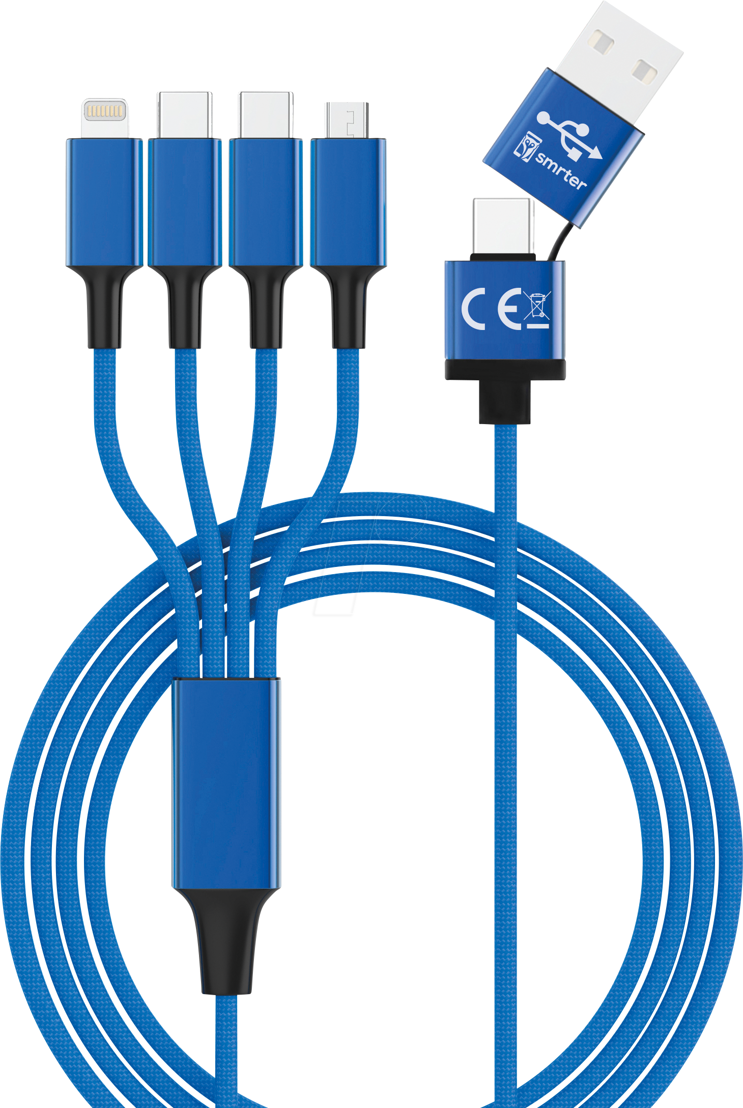 HYDRA ELITE-C BL - Ladekabel, USB-A/-C -> micro USB, Lightning & 2x USB-C,blau