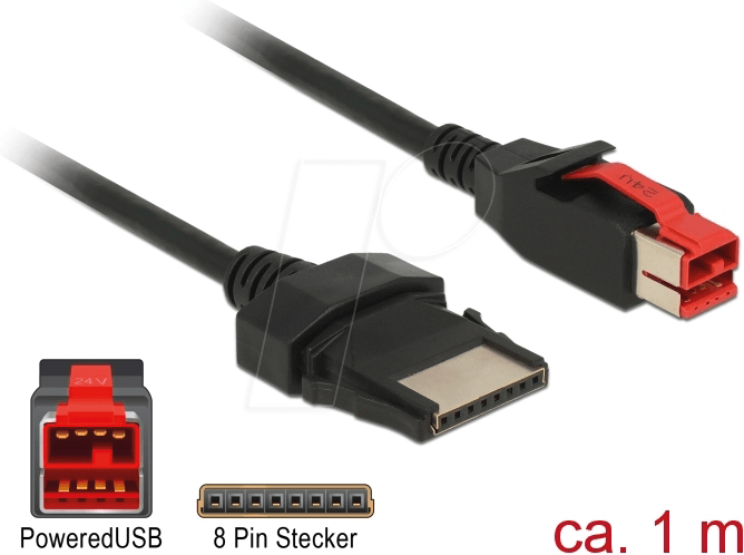 DELOCK 85477 - PoweredUSB Kabel Stecker 24V > 8 Pin, 1 m