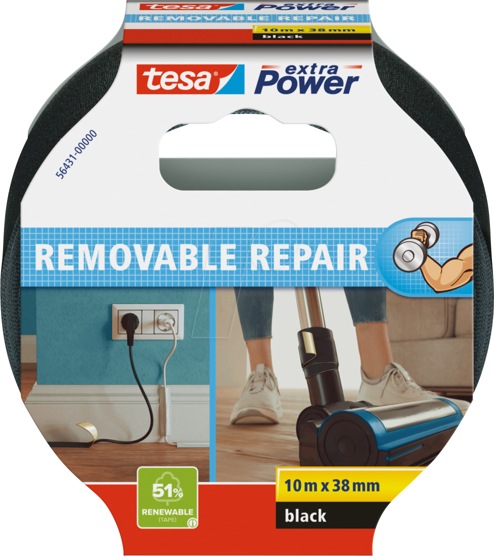TESA 56431-00 - Gewebeband tesa extra Power® Eco Repair, 10 m x 38 mm, schwarz