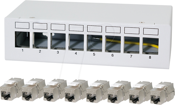 LOGILINK NK4092 - Keystone Patchpanel, 8-Port mit 8x Cat.6a Keystone Modulen