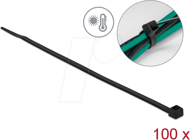 DELOCK 19556 - Kabelbinder hitzebeständig L 300 x B 4,8 mm schwarz 100 Stück