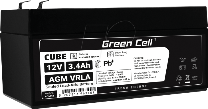GC AGM43 3.4AH - Blei-Vlies-Akku, AGM, 12V, 3,4 Ah