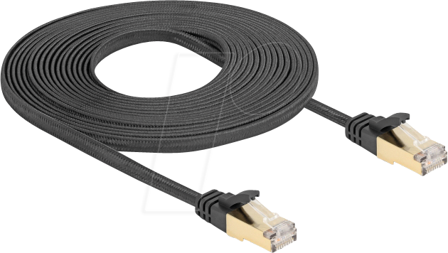 DELOCK 80328 - RJ45 Flachkabel, Cat.6a, S/FTP, Geflechtmantel, 5 m, schwarz