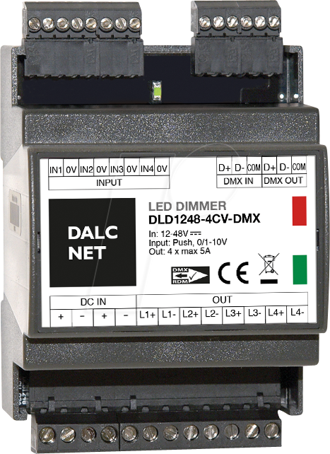 DLD1248-4CV-DMX - LED-Dimmer, PWM, 12 V - 48 V, 5 A CV, DMX, 4 Ausgänge