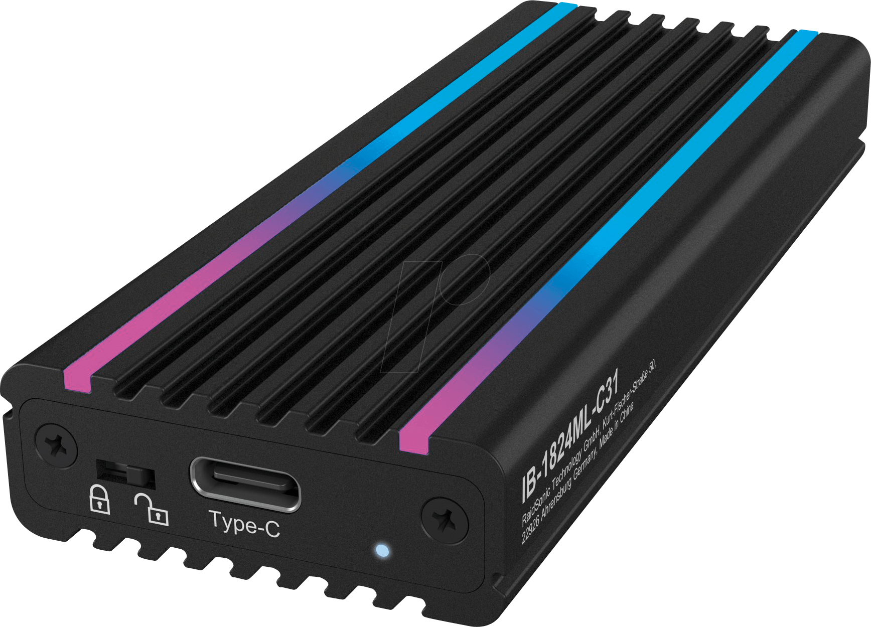 ICY IB-1824MLC31 - Externes M.2 NVMe SSD Gehäuse, USB 3.1 Typ-C - RGB