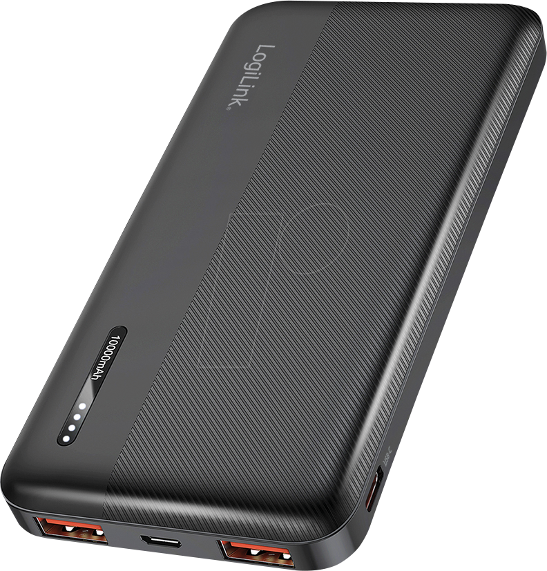 LOGILINK PA0372 - Powerbank, LiPo, 10000 mAh, 20 W, 2x USB-A, 1x USB-C, schwarz