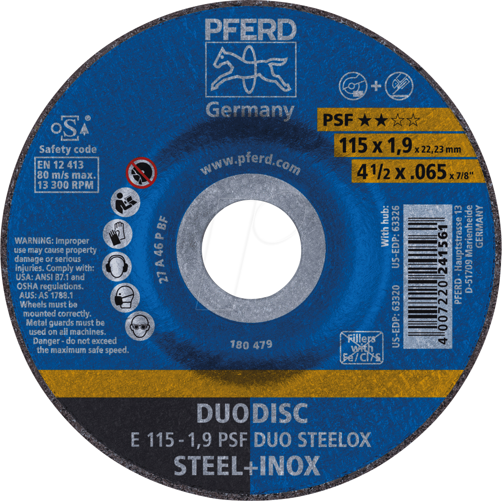 Thumbnail - PFERD 62011630 - Trennscheiben E 115-1,9 PSF DUO STEELOX