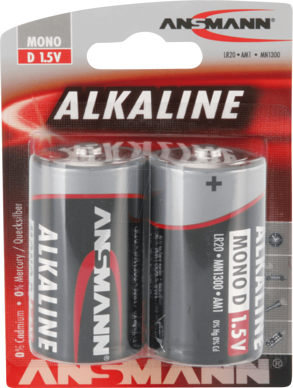 ANS 1514-0000 - Red, Alkaline Batterie, D (Mono), 2er-Pack
