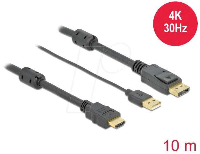 DELOCK 85968 - HDMI auf DisplayPort 1.2 Stecker, 4K@30Hz, 10 m
