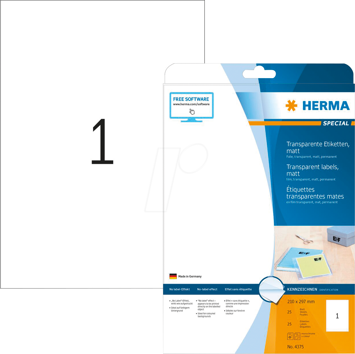 HERMA 4375 - Folien-Etiketten, wetterfest, 210 x 297 mm, 25 Stück, transparen