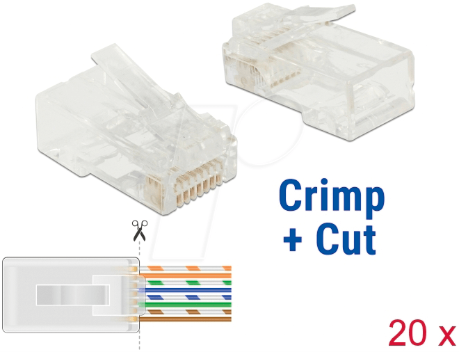 Thumbnail - DELOCK 86453 - Netzwerk RJ45 Crimp+Cut Stecker Cat.6 UTP 20 Stück
