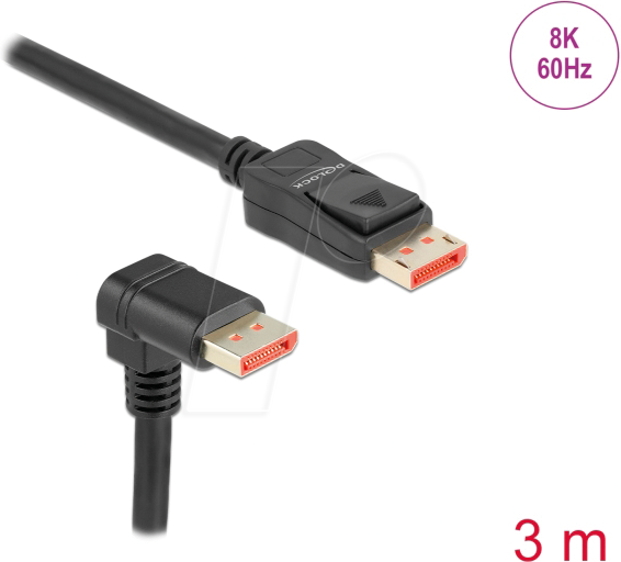 DELOCK 87052 - DisplayPort 1.4 Kabel, 8K @60 Hz, 90° unten gewinkelt, 3 m