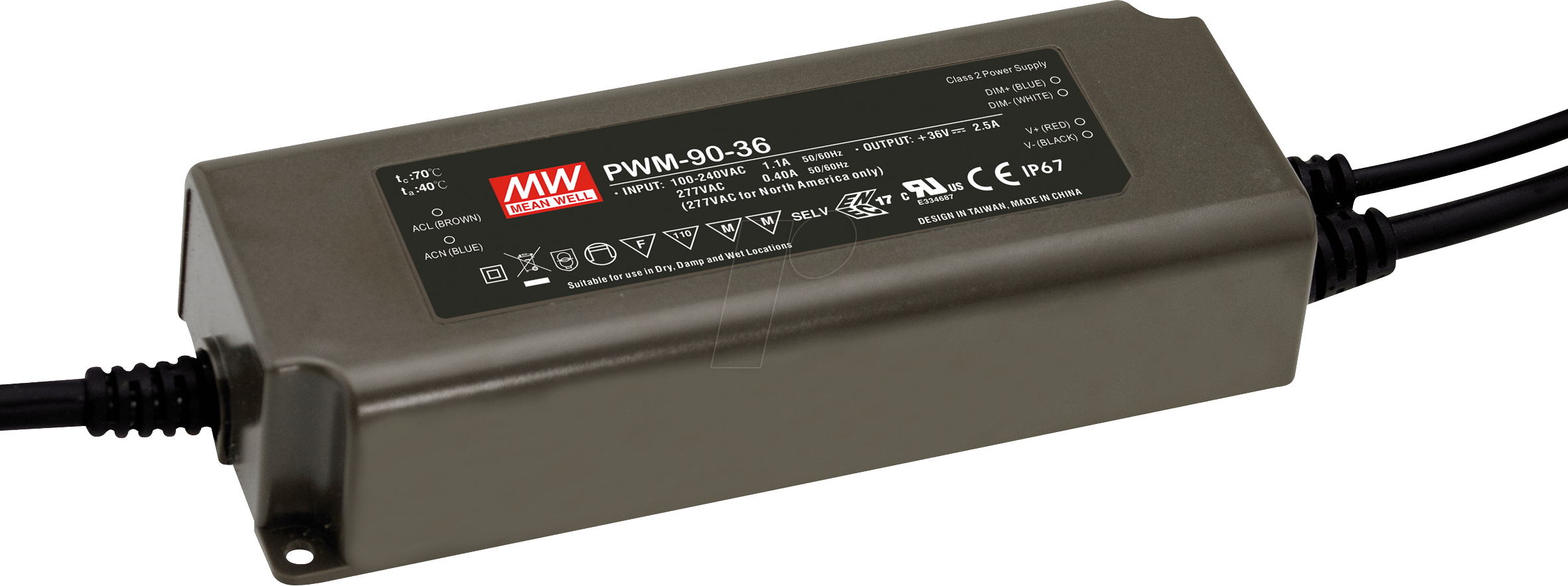 MW PWM-90-12 - LED-Trafo, 90 W, 12 V DC, 1250 mA, dimmbar
