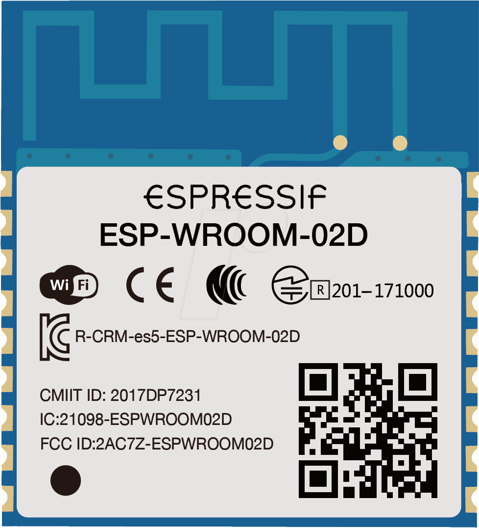 ESP-WROOM-02D - WIFI-SMD-Modul, ESP8266EX, 2 MB SPI, 3,3 V, 18 x 20 x 3.2 mm
