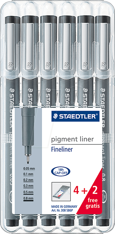 STAEDTLER 308SB6 - Pigment liner, dokumentenecht, mit 6 Strichbreiten