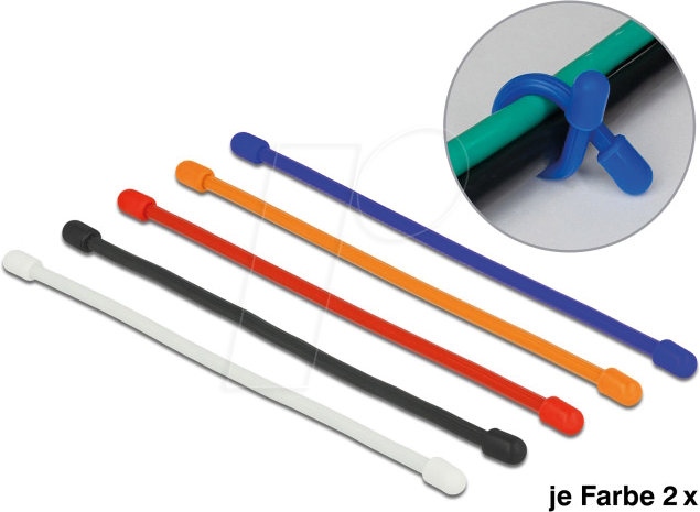 DELOCK 18970 - Kabelbinder, wiederverwendbar, 80 x 4 mm, 5 farbig, 10 Stk