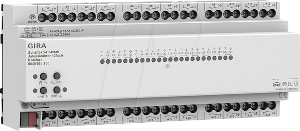 GIRA 504000 - KNX Schaltaktor 24-fach / Jalousieaktor 12-fach 16 A - Komfort