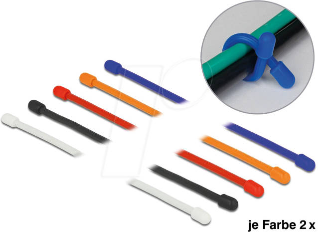 DELOCK 18972 - Kabelbinder, wiederverwendbar, 250 x 4 mm, 5 farbig, 10 Stk