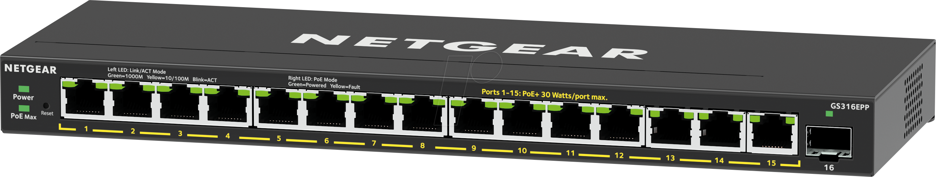 NETGEAR GS316EPP - Switch, 16-Port, Gigabit Ethernet, PoE+