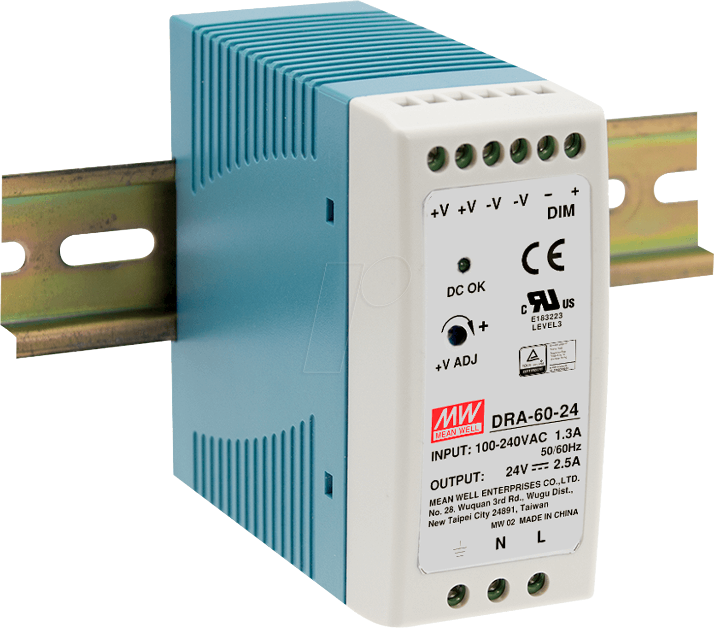 Thumbnail - MW DRA-60-12 - Schaltnetzteil, Hutschiene, 60 W, 12 V, 5 A