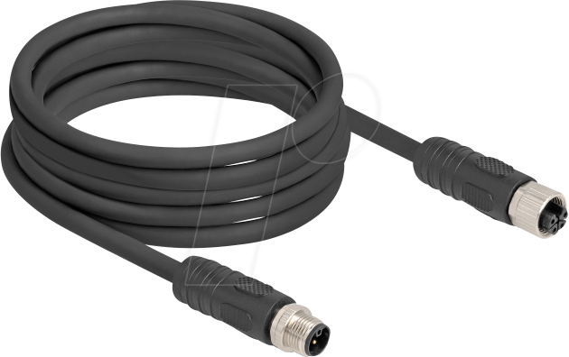 DELOCK 80522 - M12 Kabel L-kodiert 4 Pin Stecker zu Buchse PUR 5 m