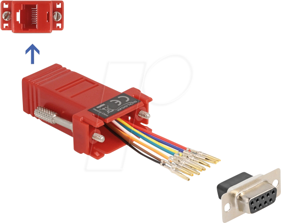 DELOCK 67106 - Adapter D-Sub 9 Pin Bu. > RJ45 Bu. Montagesatz, rot