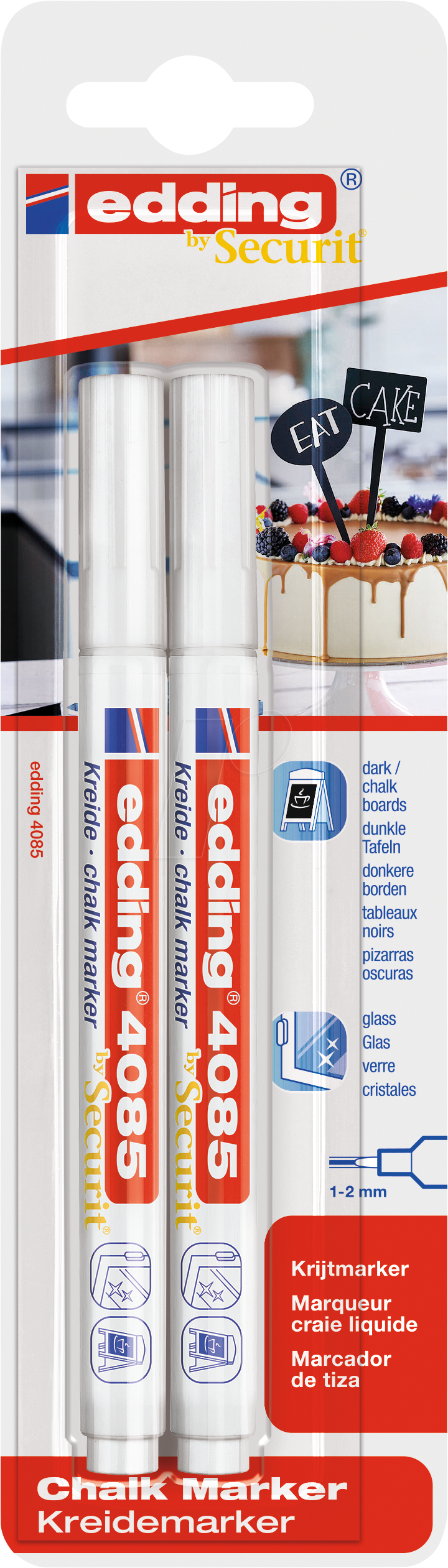 EDDING 4085/2W - Kreidemarker, 1 mm - 2 mm, weiß, 2er Pack