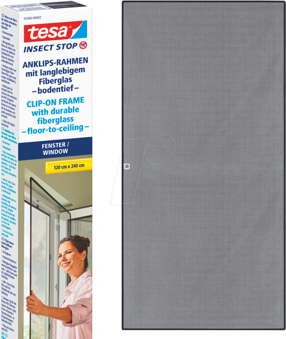 TESA 55360-2 - tesa® Insektenschutz Anklipsrahmen für Fenster, 1,20 x 2,40 m