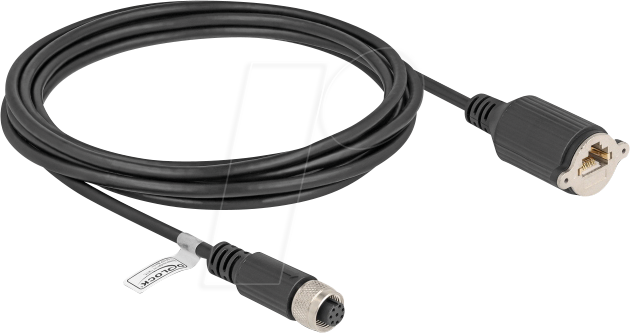 DELOCK 80438 - M12 Kabel A-kodiert 8 Pin Buchse zu RJ45 Buchse , 3 m