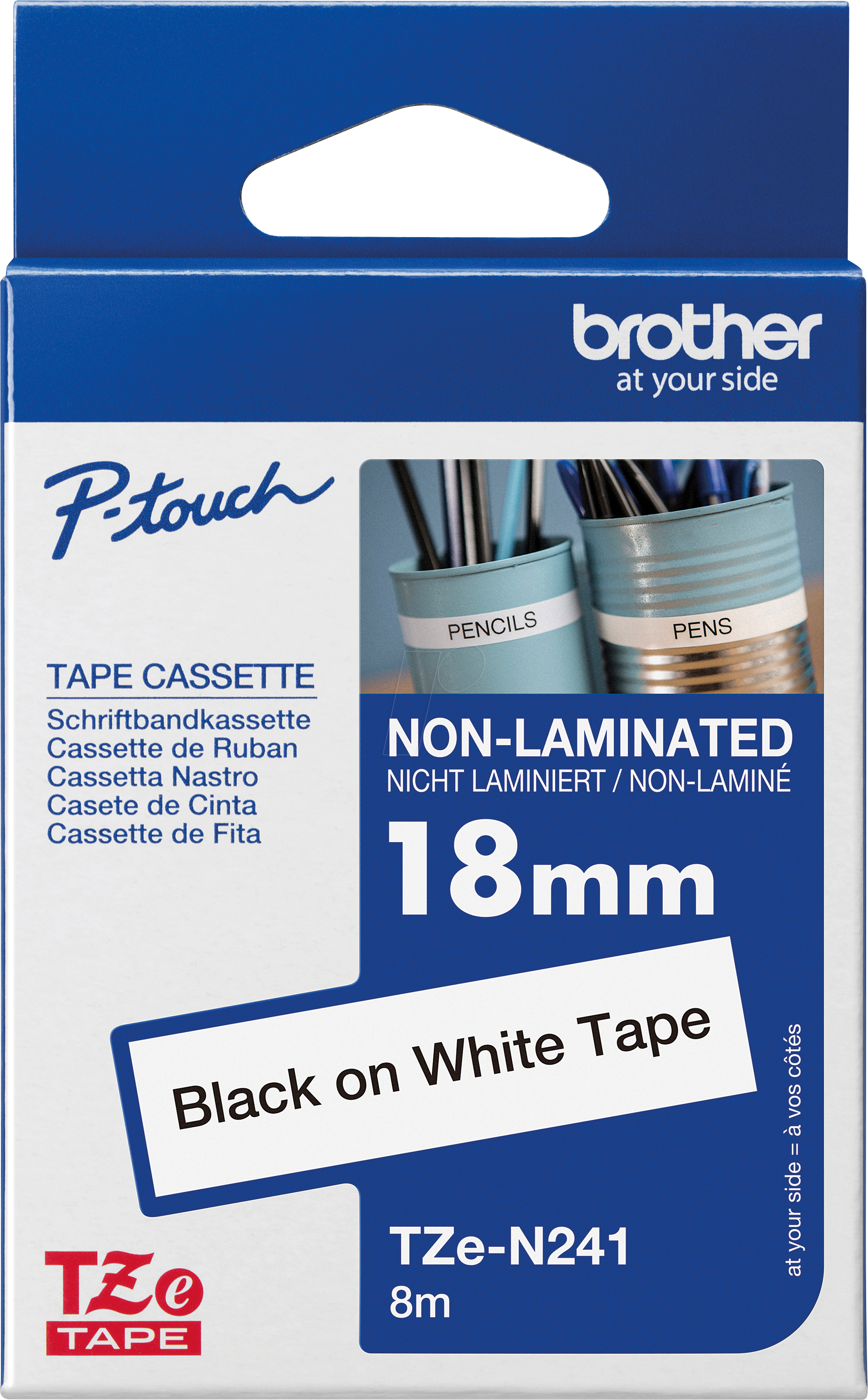 P-TOUCH TZEN241 - nicht laminiertes Schriftband, schwarz auf weiß, 18 mm