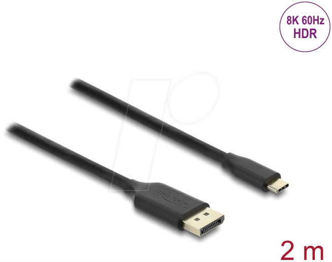 DELOCK 80165 - Adapterkabel USB C > DP, 8K@60Hz, 2,00, schwarz