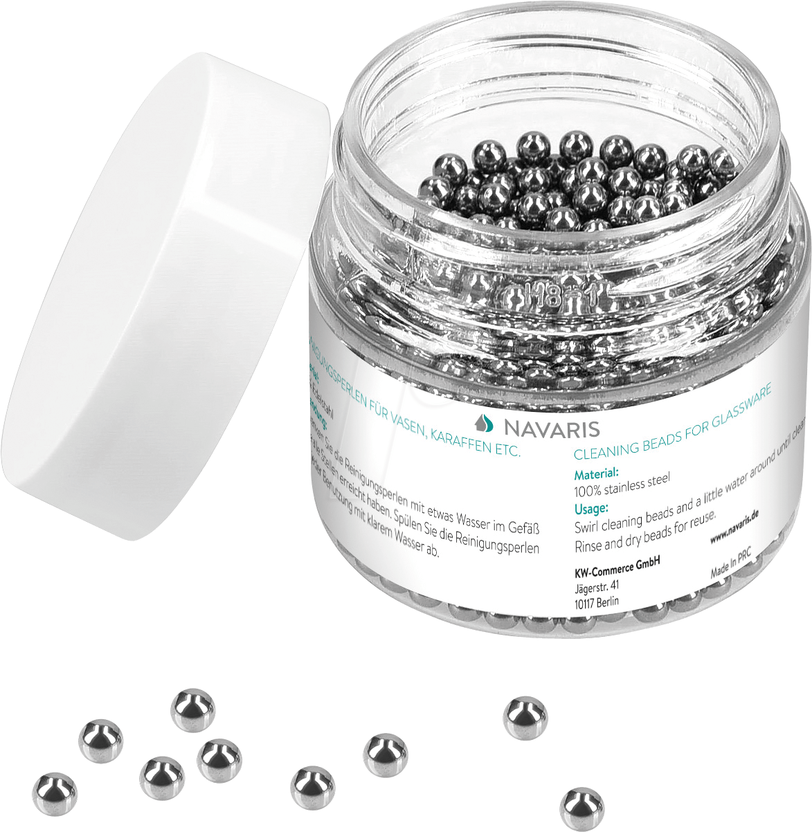 NAVARIS 42956 - Reinigungsperlen aus Edelstahl für Karaffen 1000 Stück