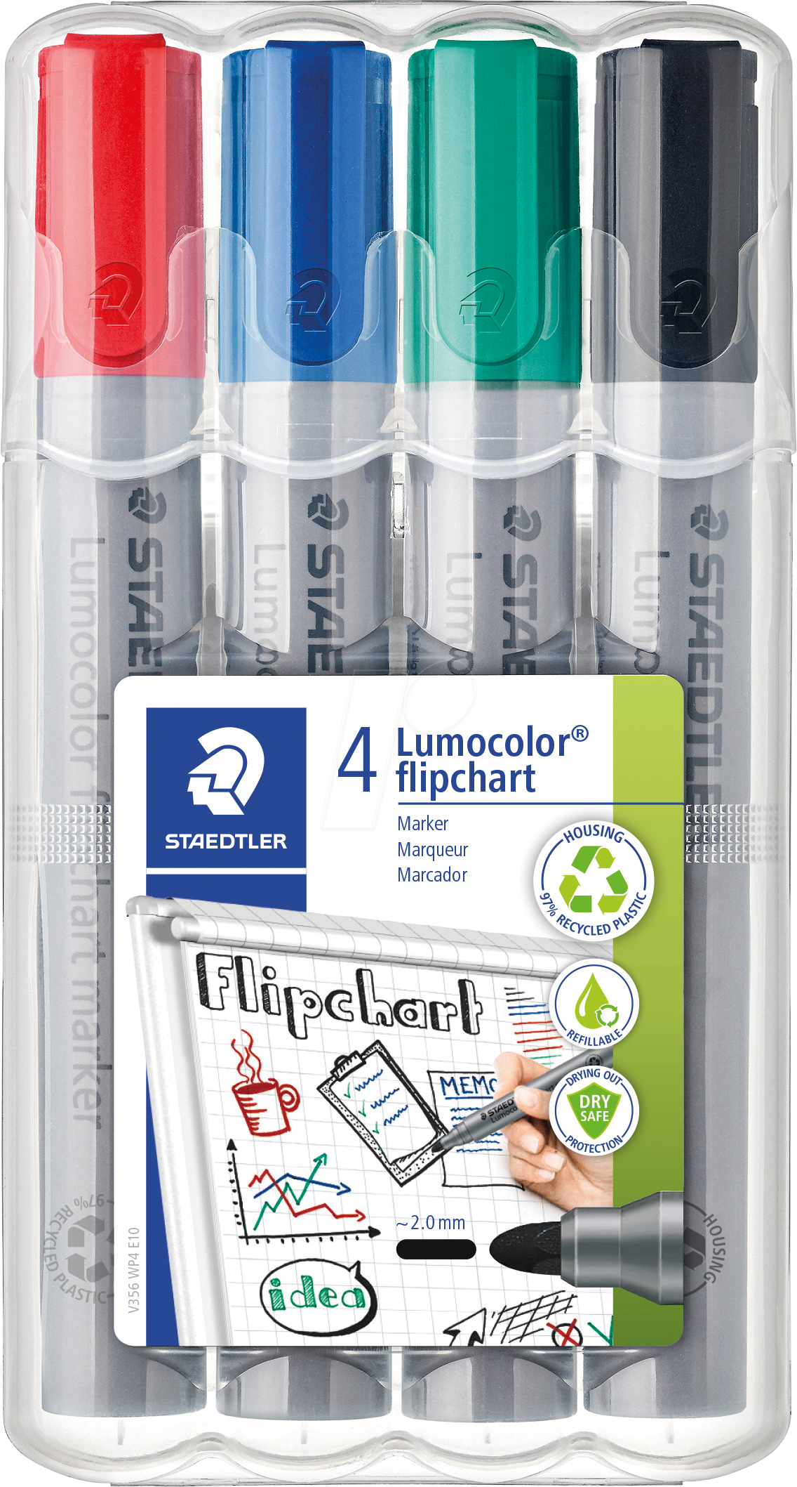 STAEDTLER 356WP - Flipchart Marker, Rundspitze, 4 Farben