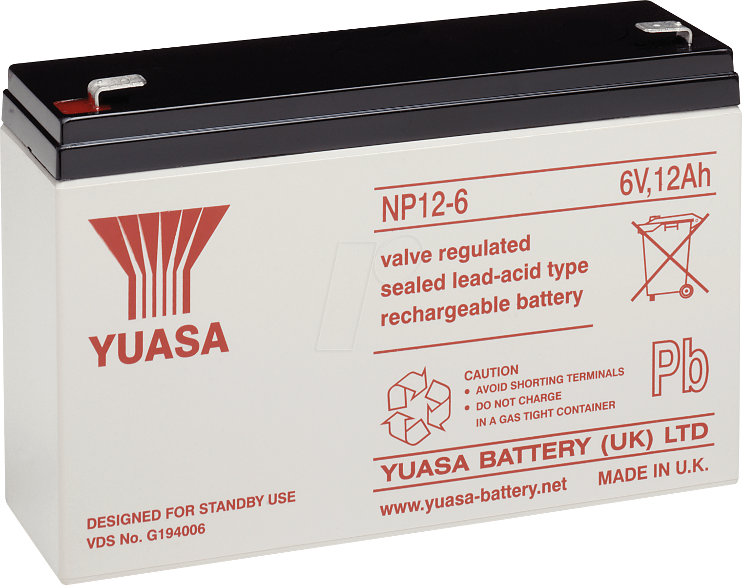 YU NP12-6 - Blei-Vlies-Akku, 6 V, 12 Ah, VdS