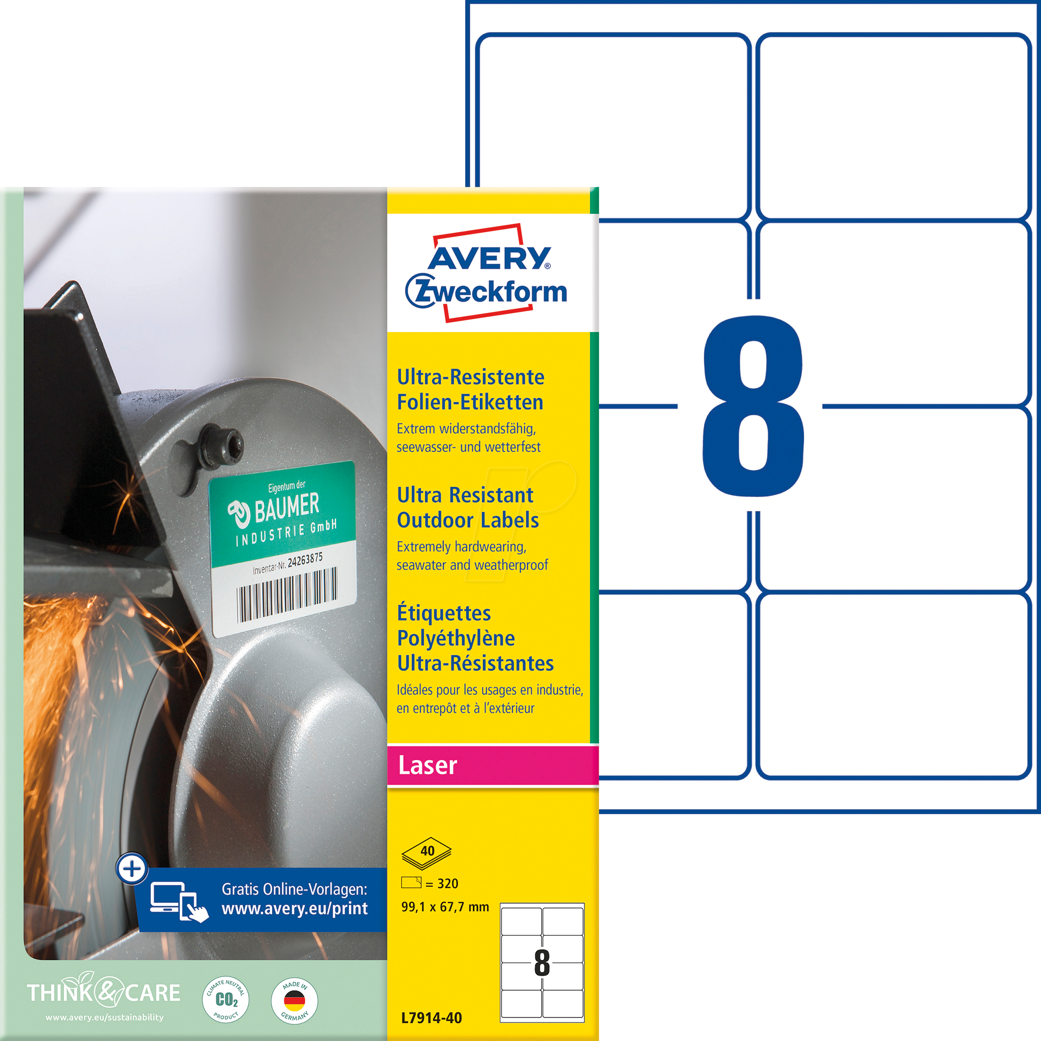 AVZ L7914-40 - Folien-Etiketten, extrem resistent, 99,1 x 67,7 mm, 320 Stück, w