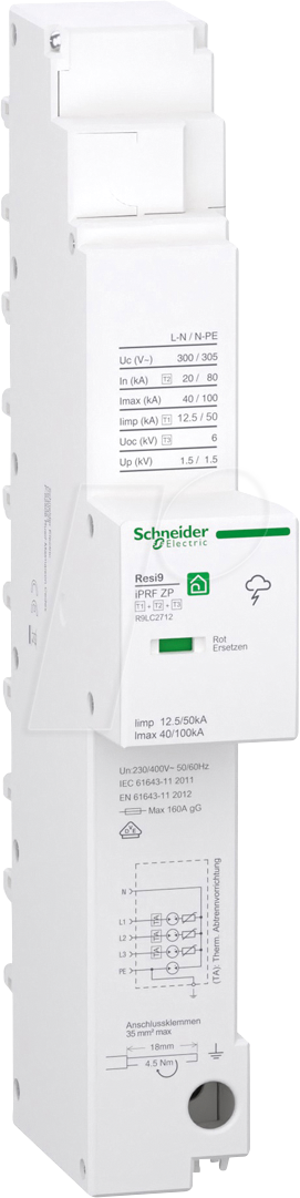 R9LC2712 - Kombiableiter 12,5 kA, TNS, 3P+N, ZP, T1-3, Resi 9 iPRF