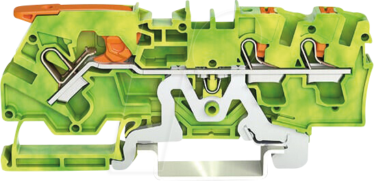 WAGO 2104-5307 - 3-Leiter-Schutzleiterklemme, mit Hebel und Drücker 4,0 mm², grün