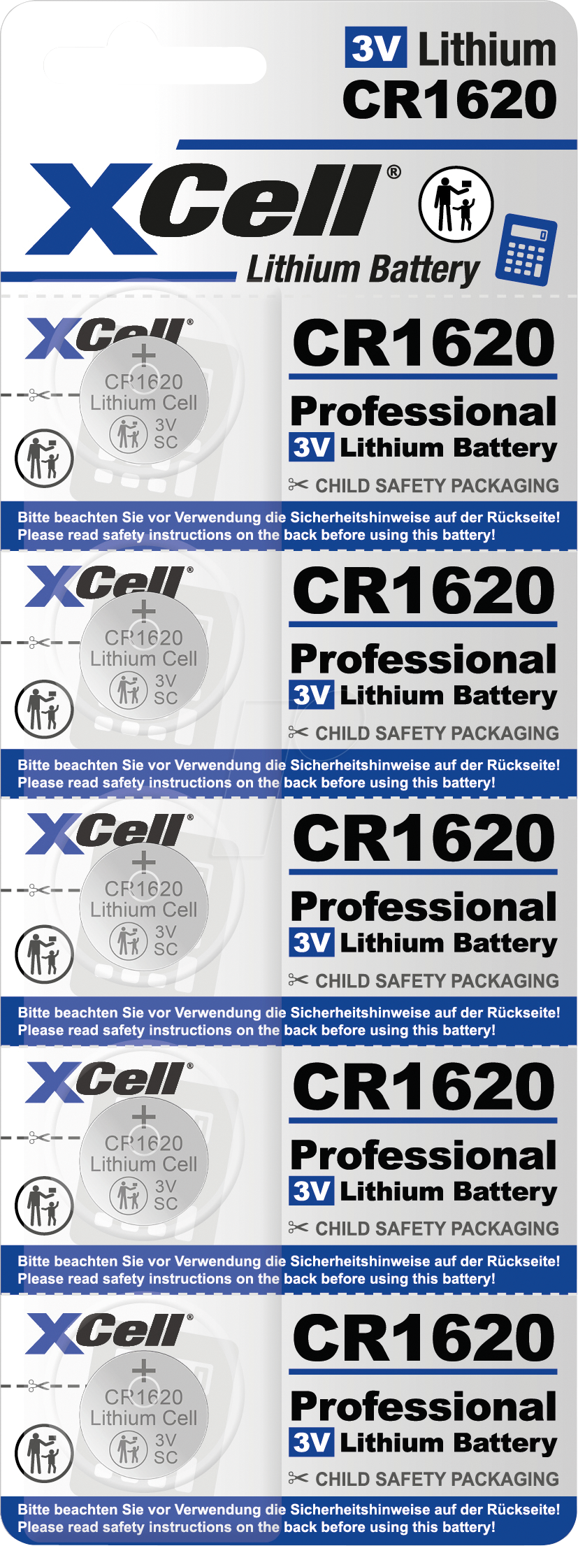 XCELL CR1620 5X - Lithium-Knopfzelle CR1620, 5er Blister
