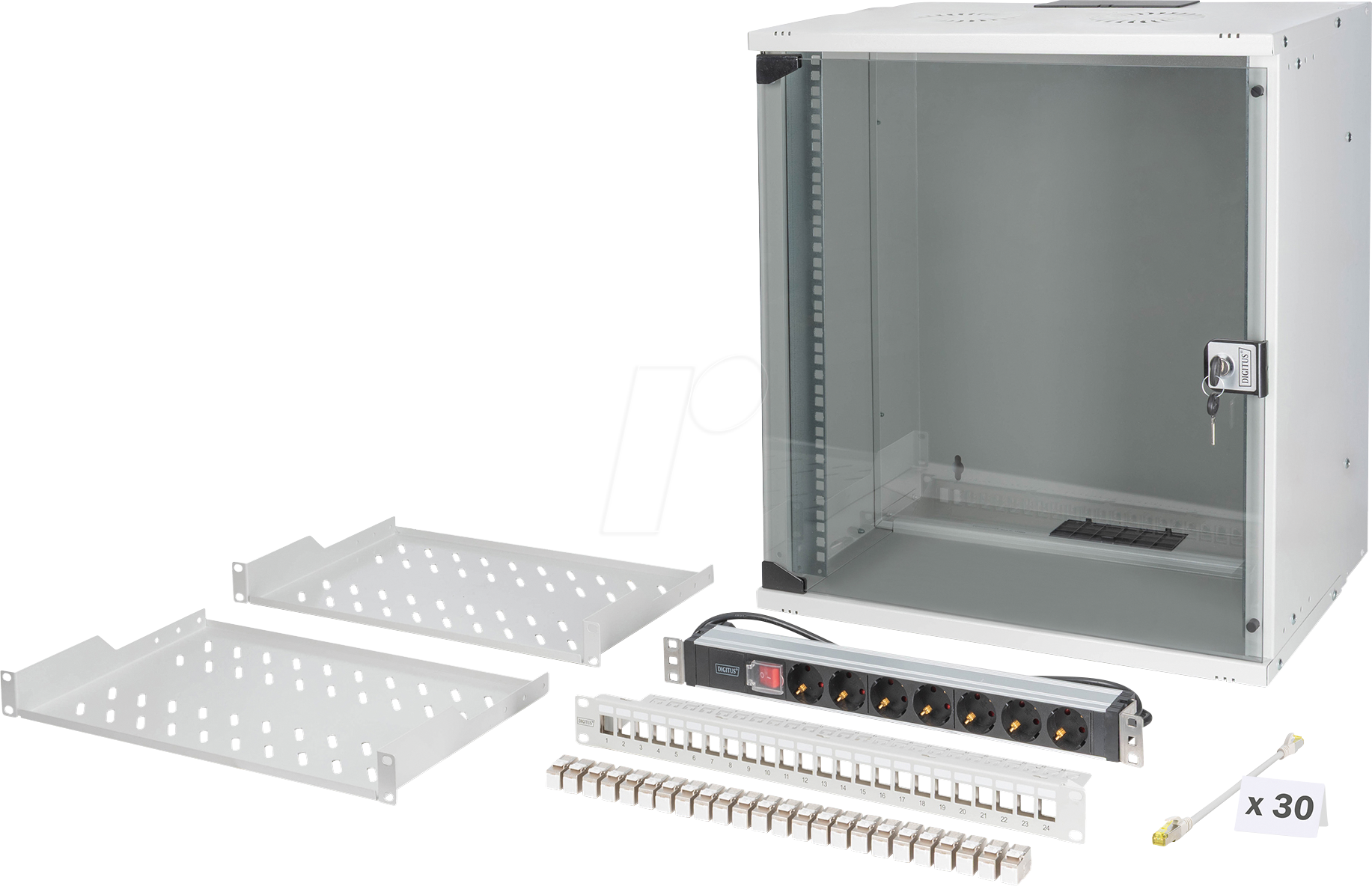 DIGI DN-49206SET - 19'' Wandgehäuse, 12HE, 400 mm Tiefe, grau, Set