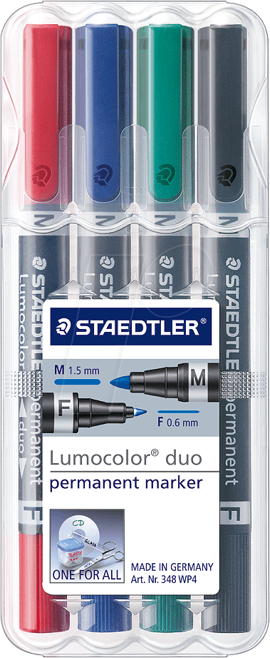 STAEDTLER 348C4 - Permanent Duo, F 0.6 mm & M 1.5 mm, Set, 4 Farben