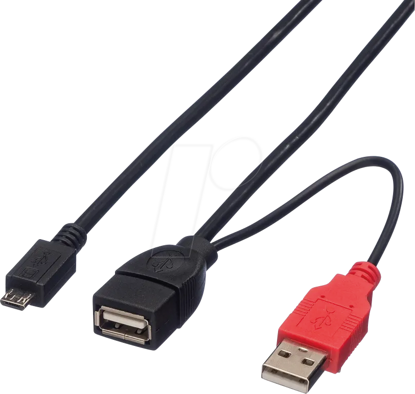 Thumbnail - ROLINE 19081009 - USB 2.0 Y-Kabel, A Stecker/Buchse auf Micro B Stecker, 1m